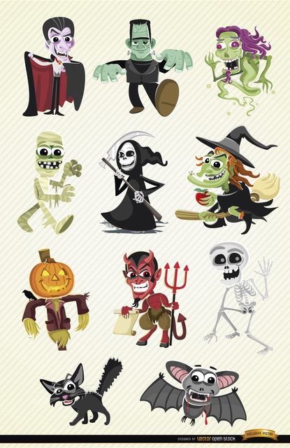 27845358fb2484c9955fa21b67933649-halloween-cartoon-characters-set