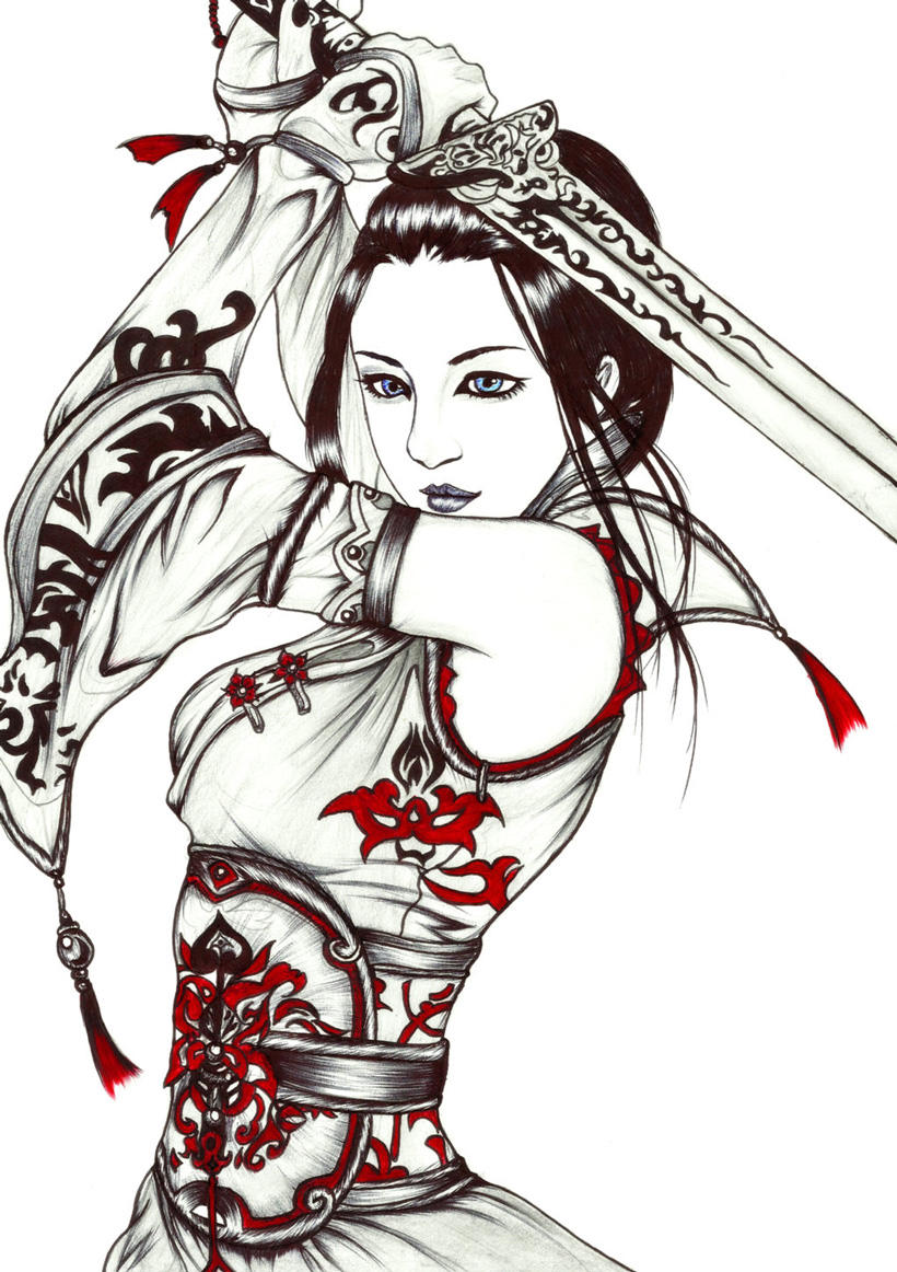 female warrior drawing by GrindProductions on DeviantArt