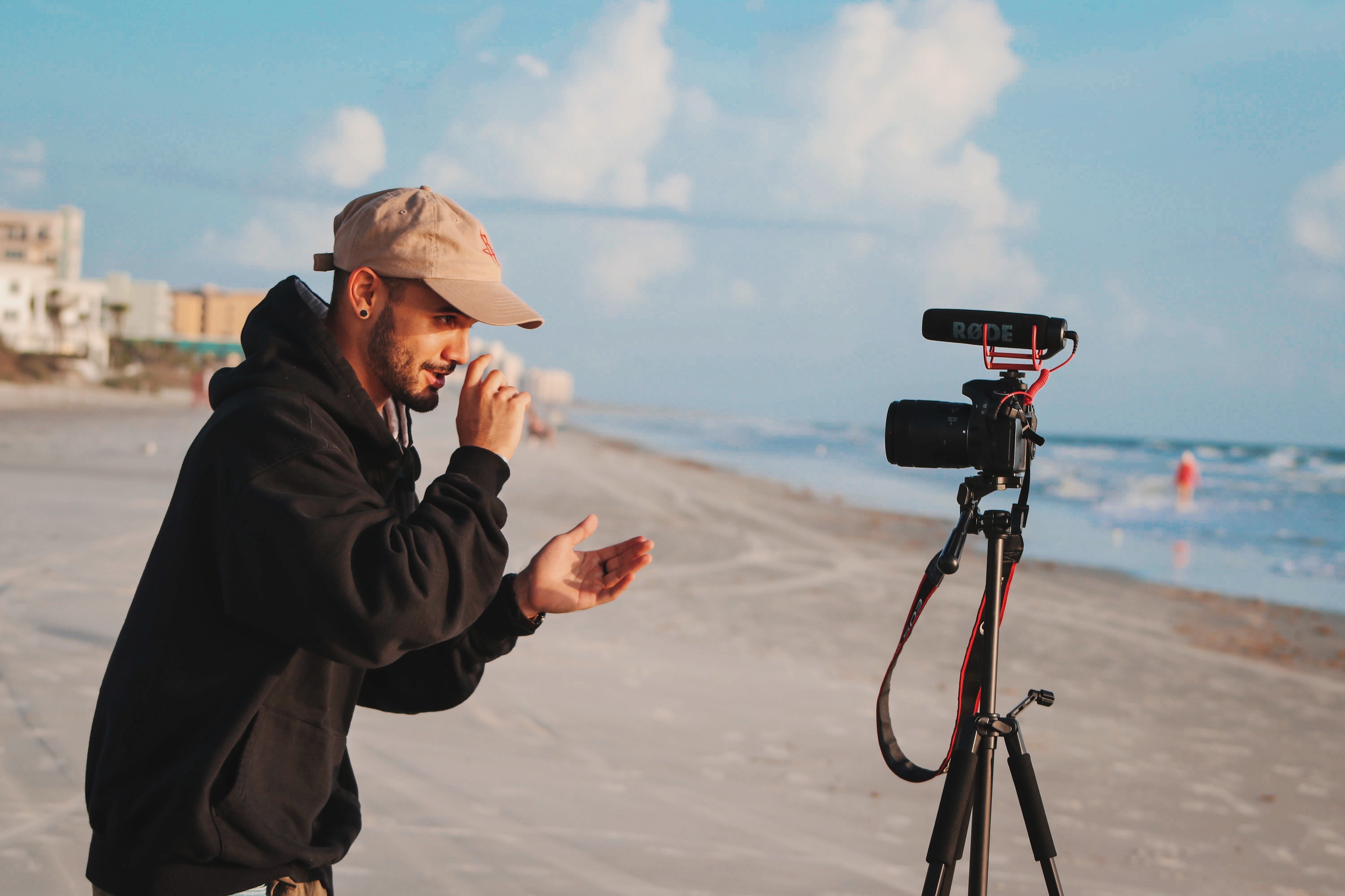 Content creator at the beach