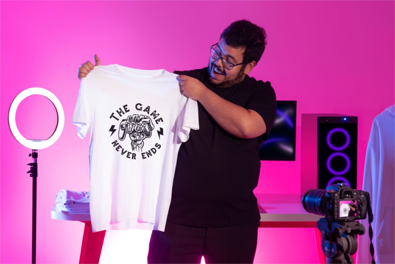 Gamer content creator with merch