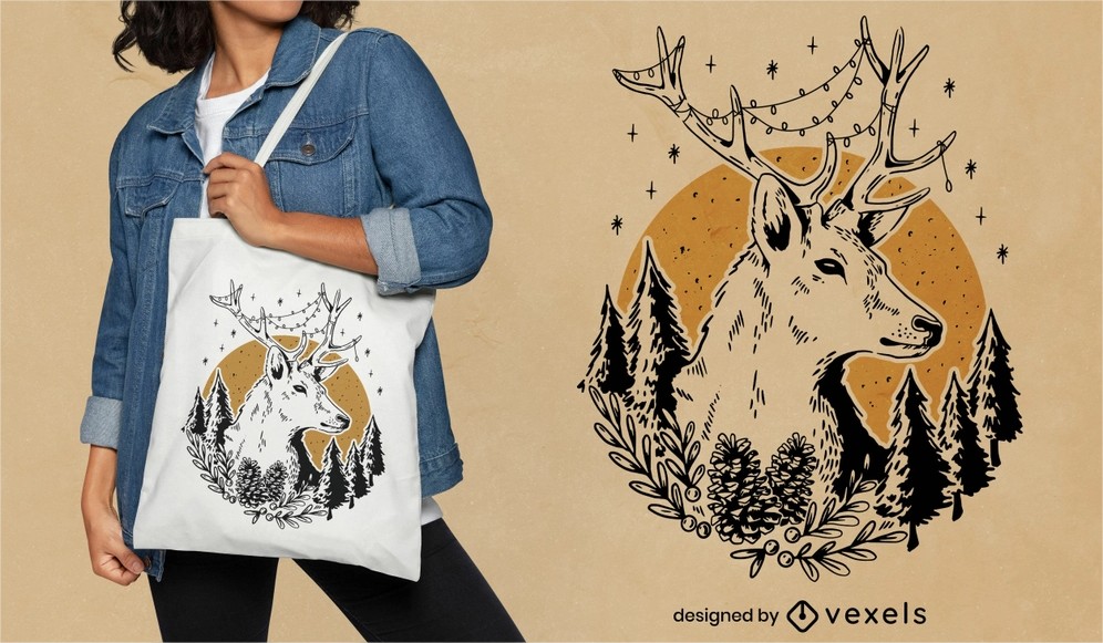 Deer illustration tote bag design