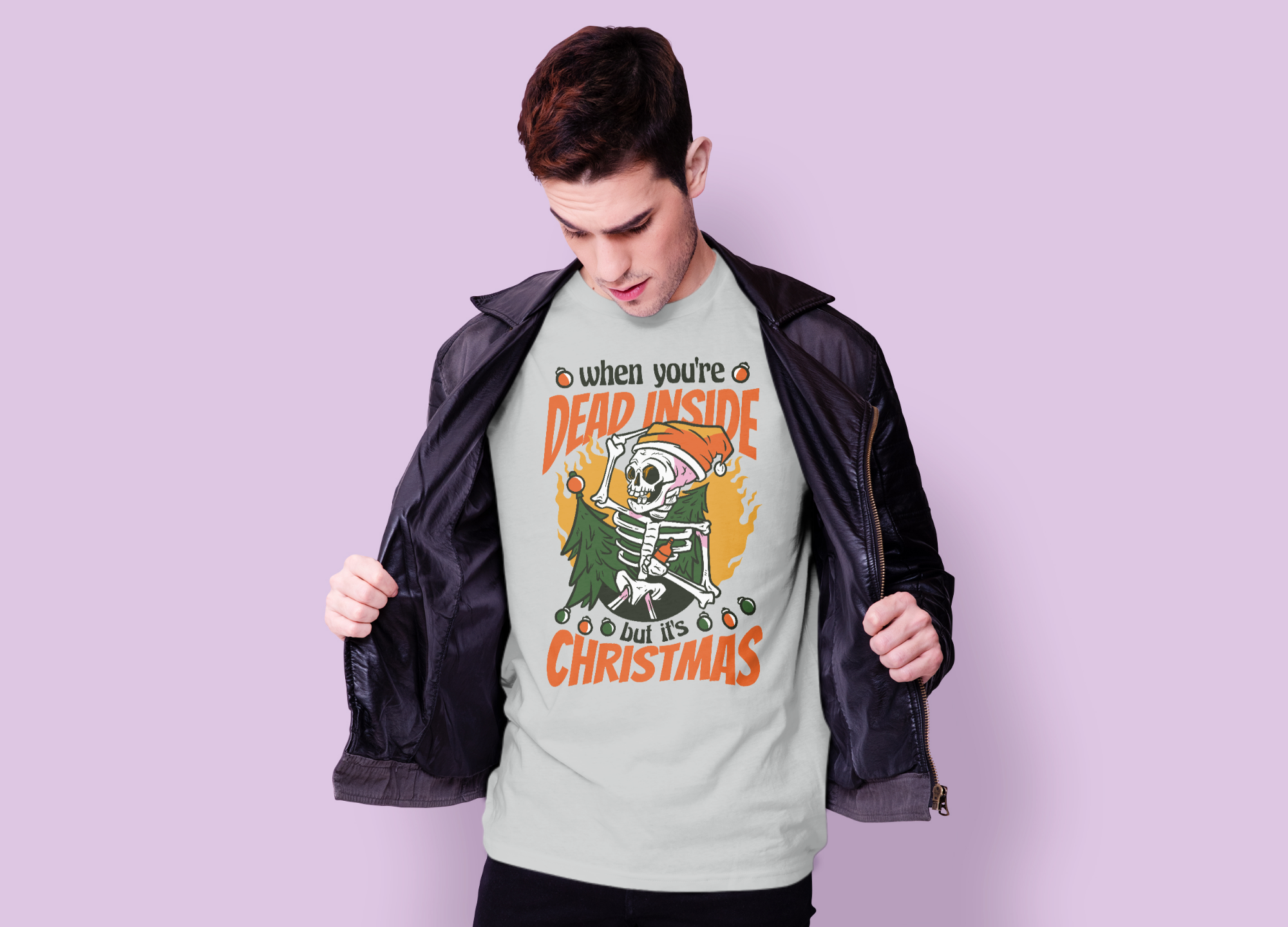 man with chrismtas t shirt