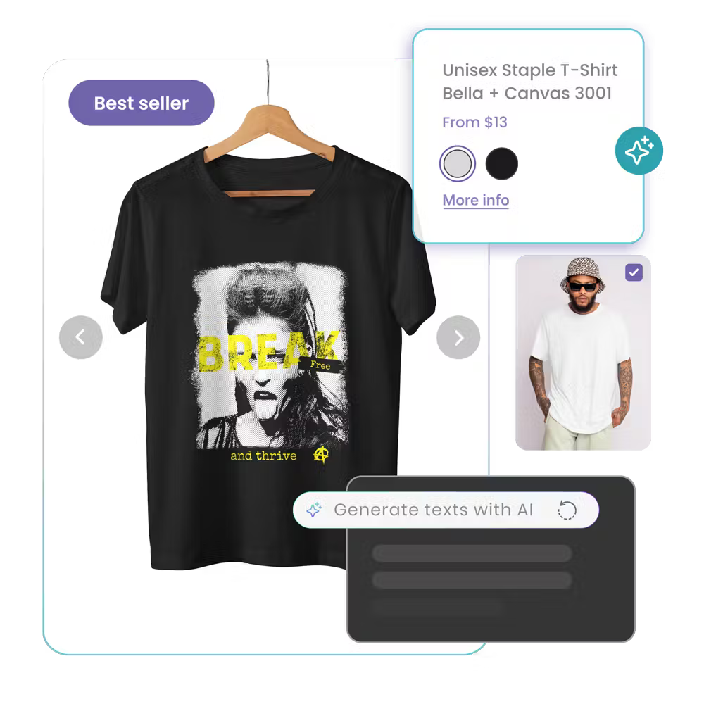 AI-generated titles and descriptions for a t-shirt