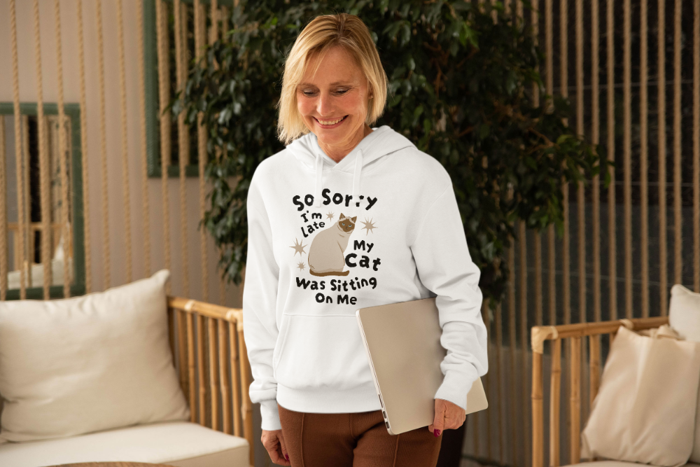 woman with cat hoodie