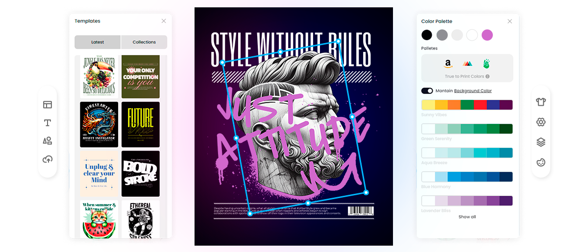 preview of designer with templates and color widgets