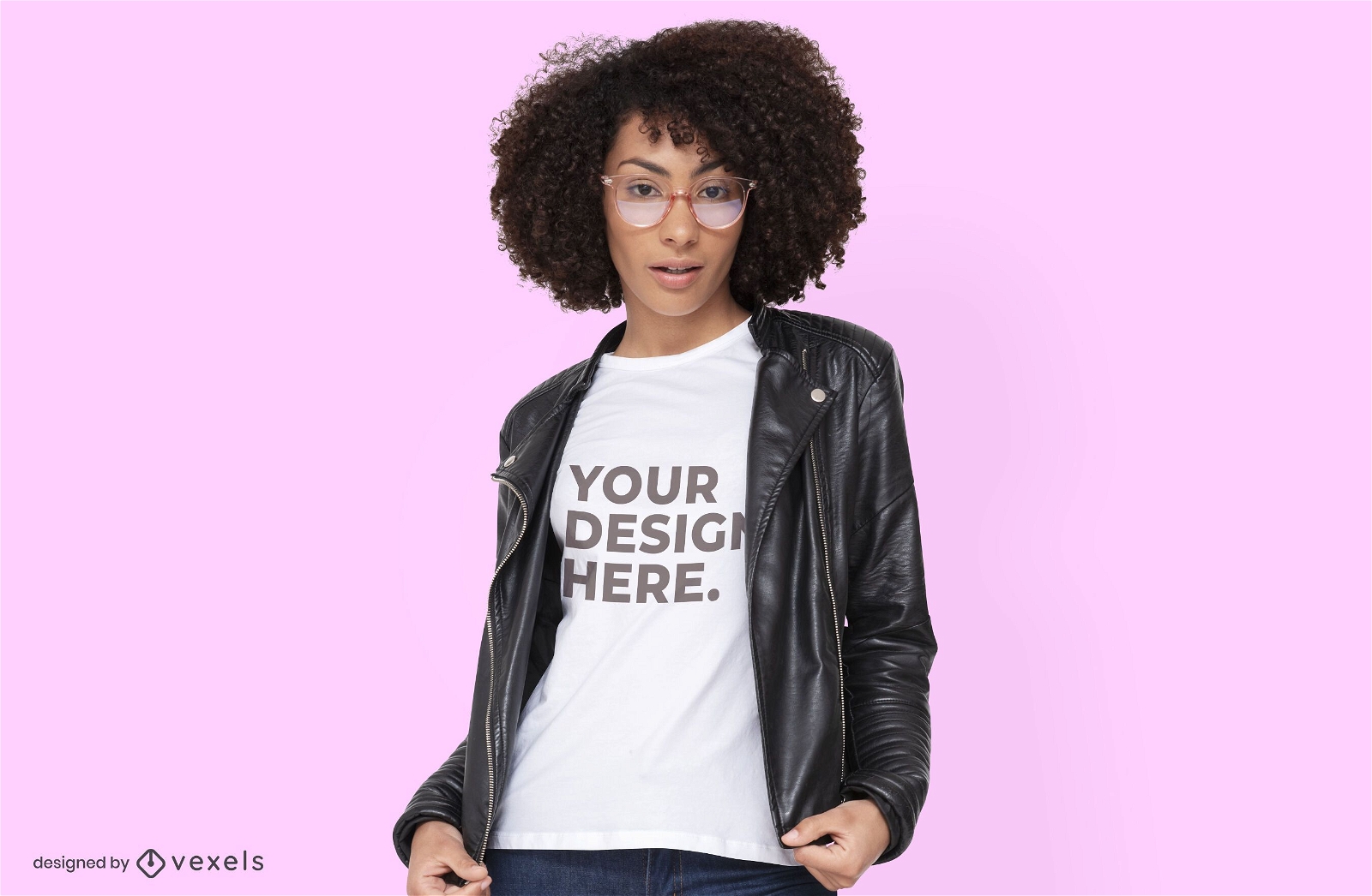 Download Model With Leather Jacket T-shirt Mockup Design - PSD ...